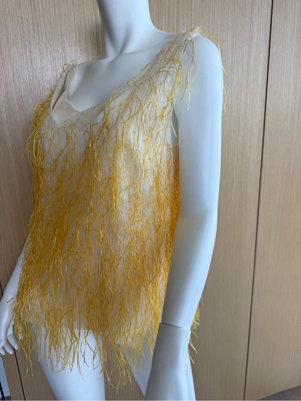 Lanvin Yellow Fringe silk top NWT sz 40 or 8 slip on